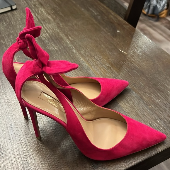 Aquazzura Deneuve Bow Tie Suede Pumps in Cabaret Pink Size 10.5 - Picture 6 of 6